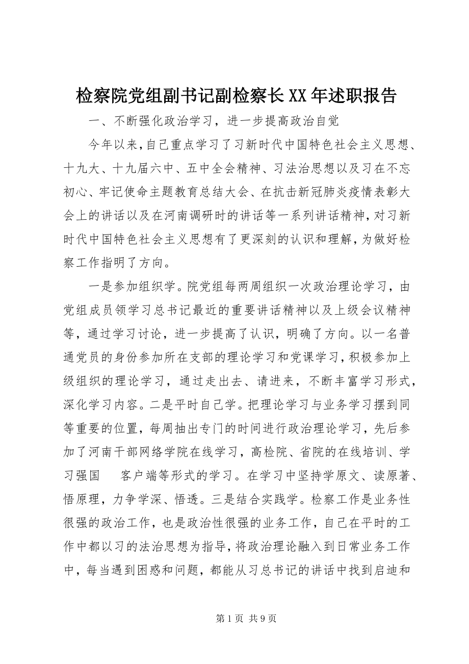 2023年检察院党组副书记副检察长述职报告.docx_第1页