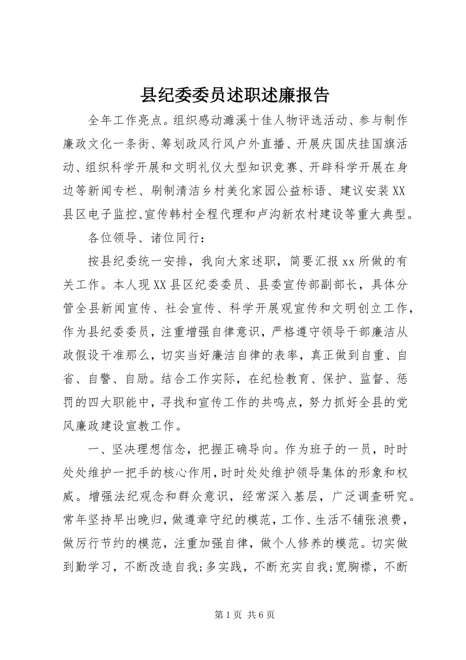 2023年县纪委委员述职述廉报告.docx_第1页