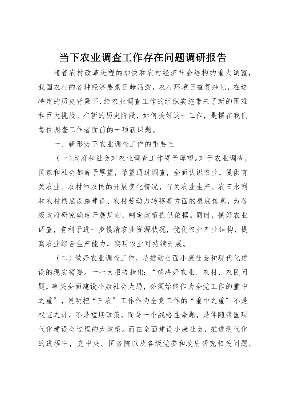 2023年当下农业调查工作存在问题调研报告新编.docx_第1页