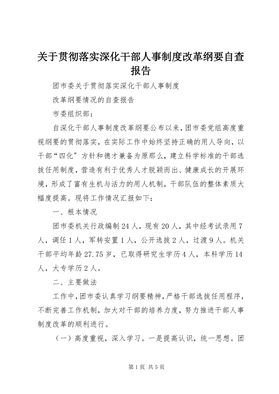 2023年贯彻落实《深化干部人事制度改革纲要》自查报告.docx_第1页