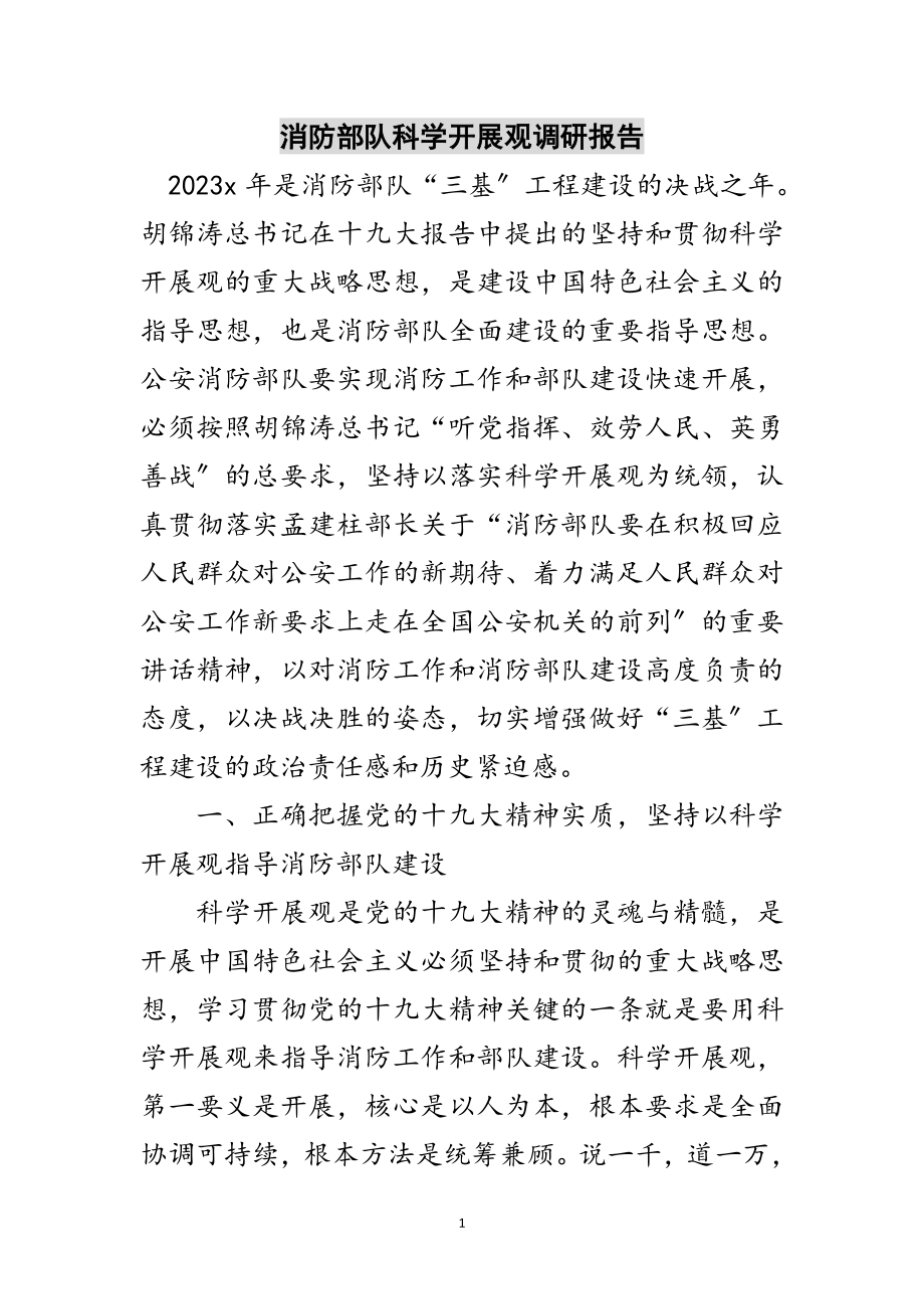 2023年消防部队科学发展观调研报告范文.doc_第1页