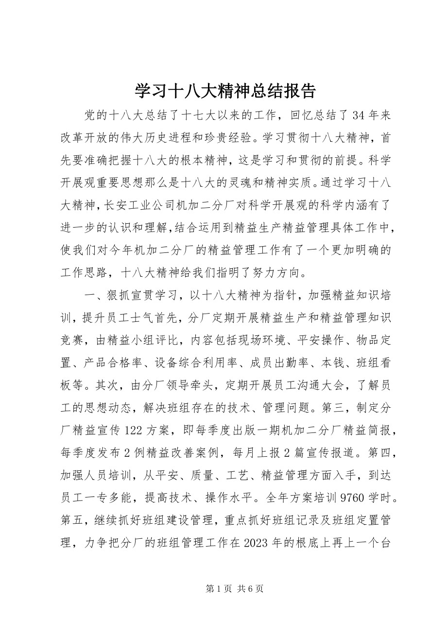 2023年学习十八大精神总结报告.docx_第1页