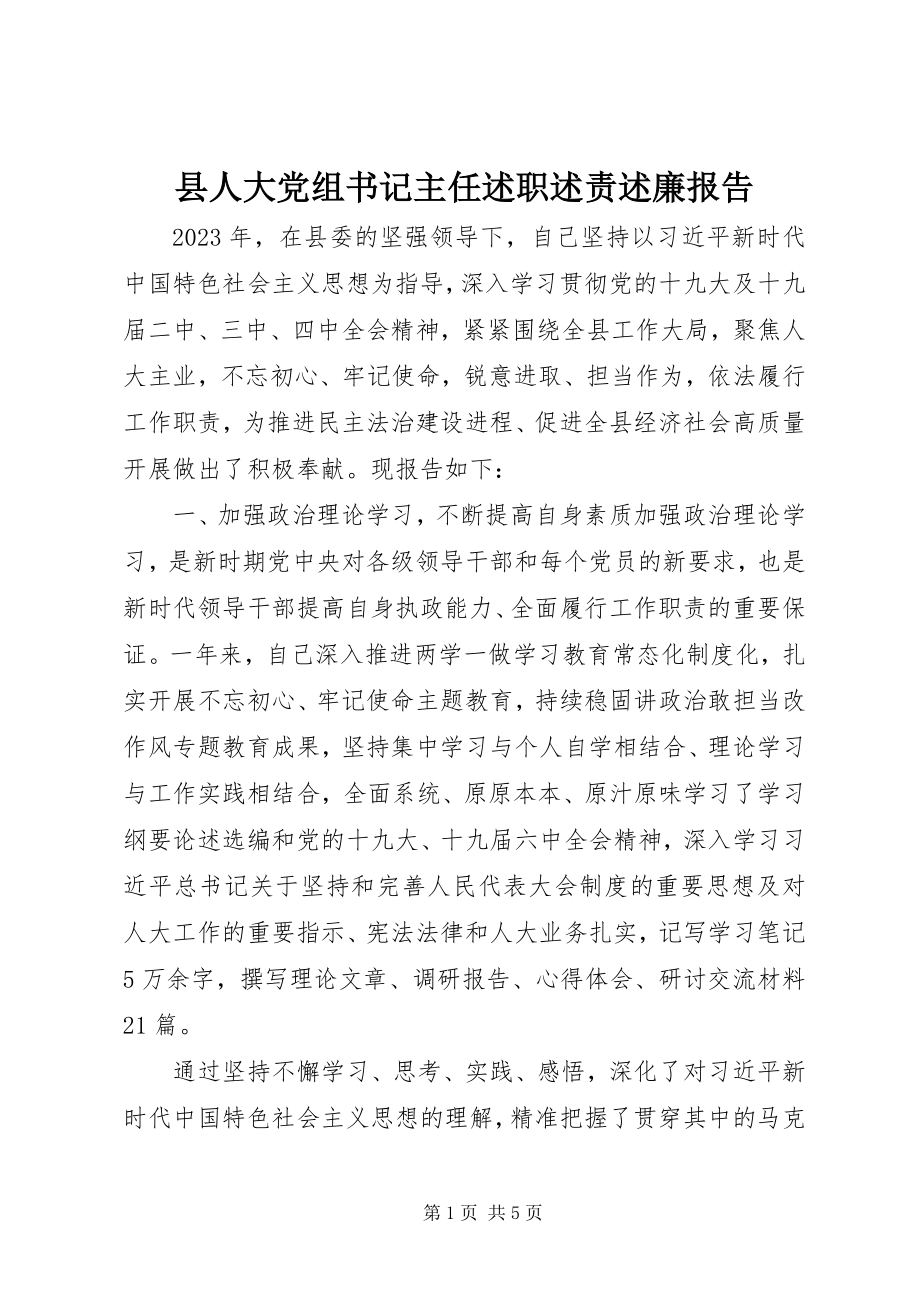 2023年县人大党组书记主任述职述责述廉报告.docx_第1页