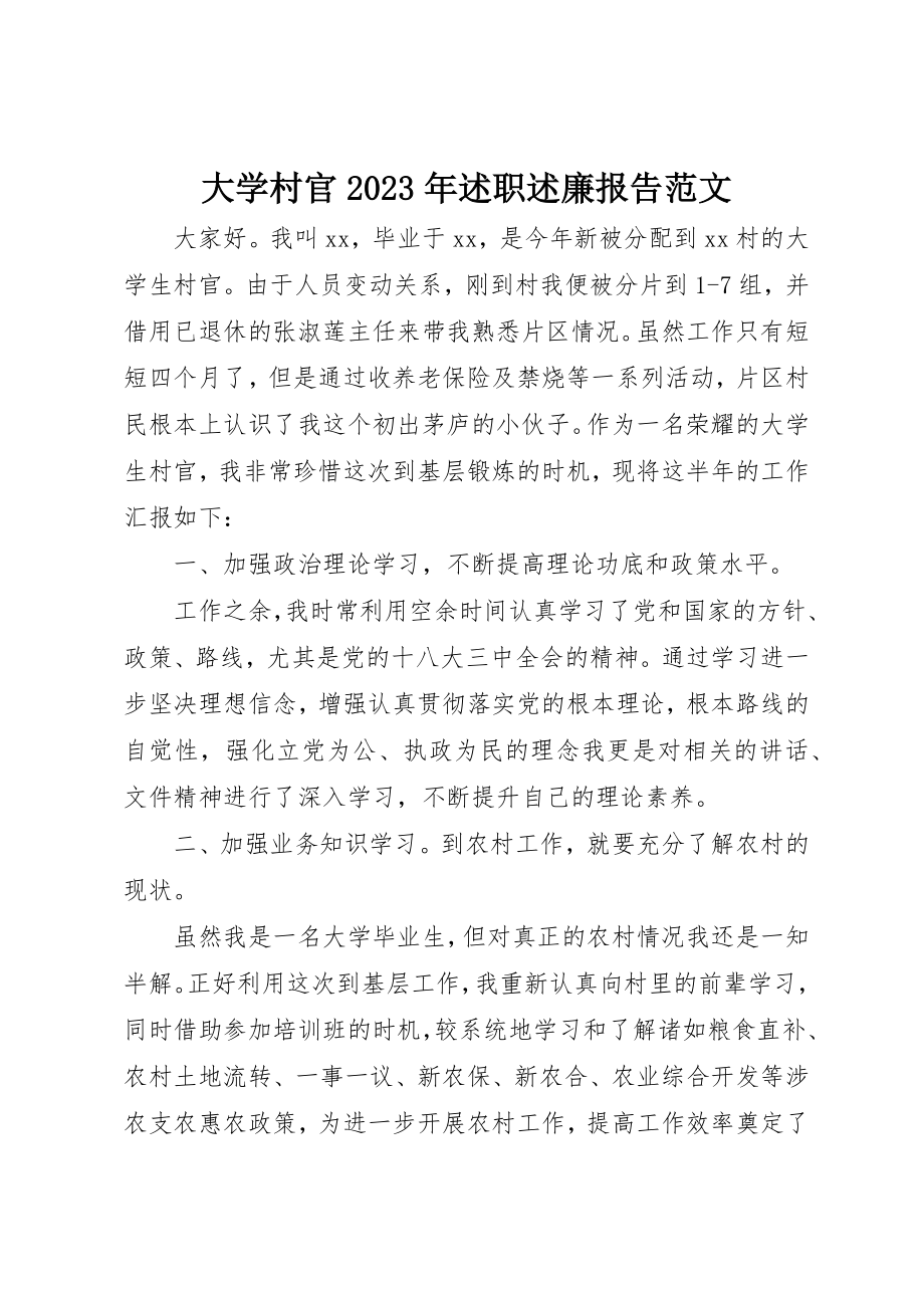 2023年大学村官某年述职述廉报告.docx_第1页