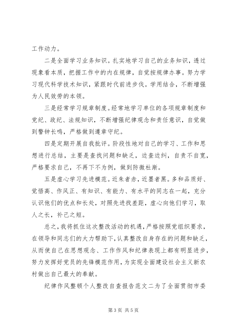 2023年纪律作风整顿个人整改自查报告.docx_第3页