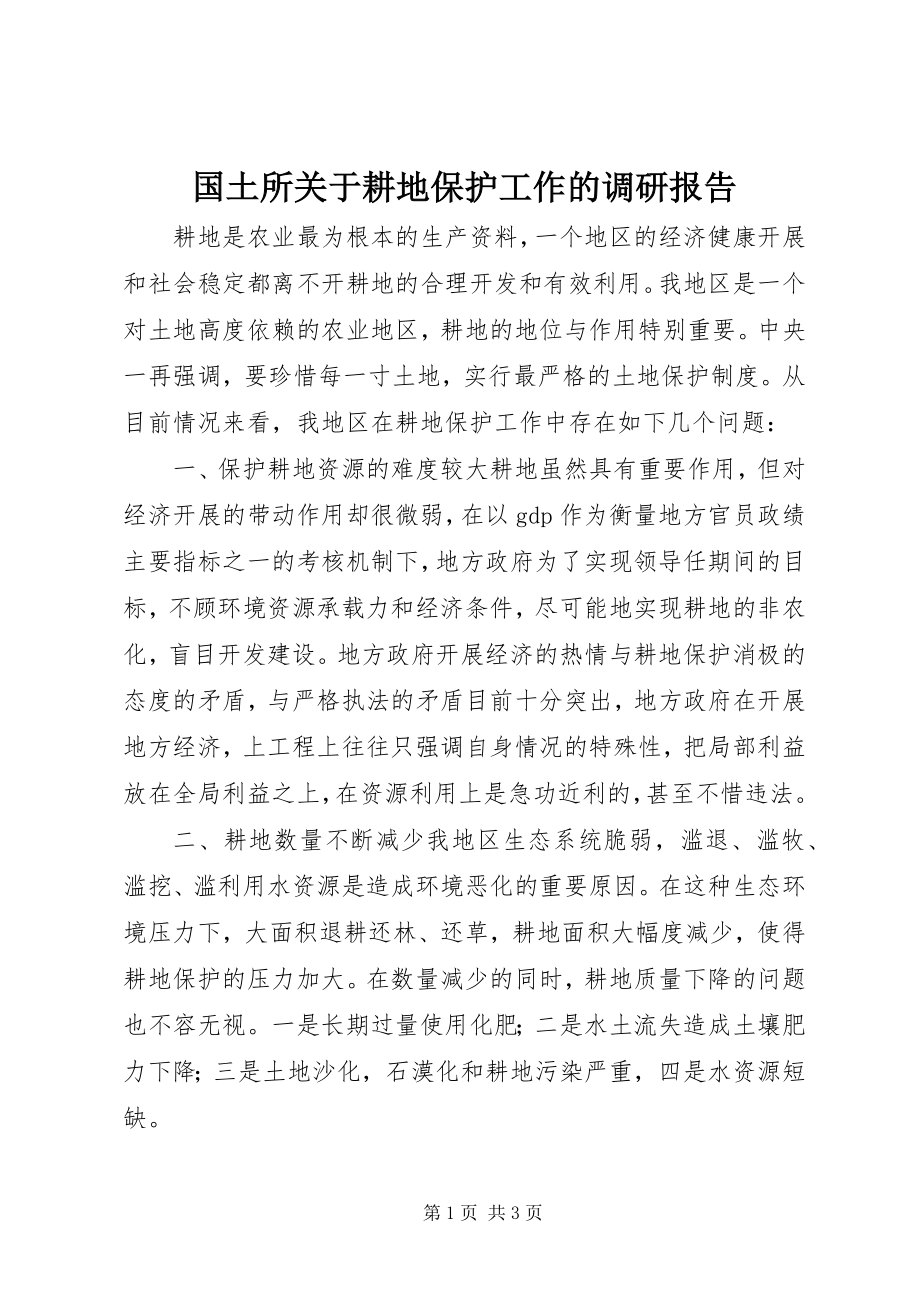 2023年国土所关于耕地保护工作的调研报告.docx_第1页