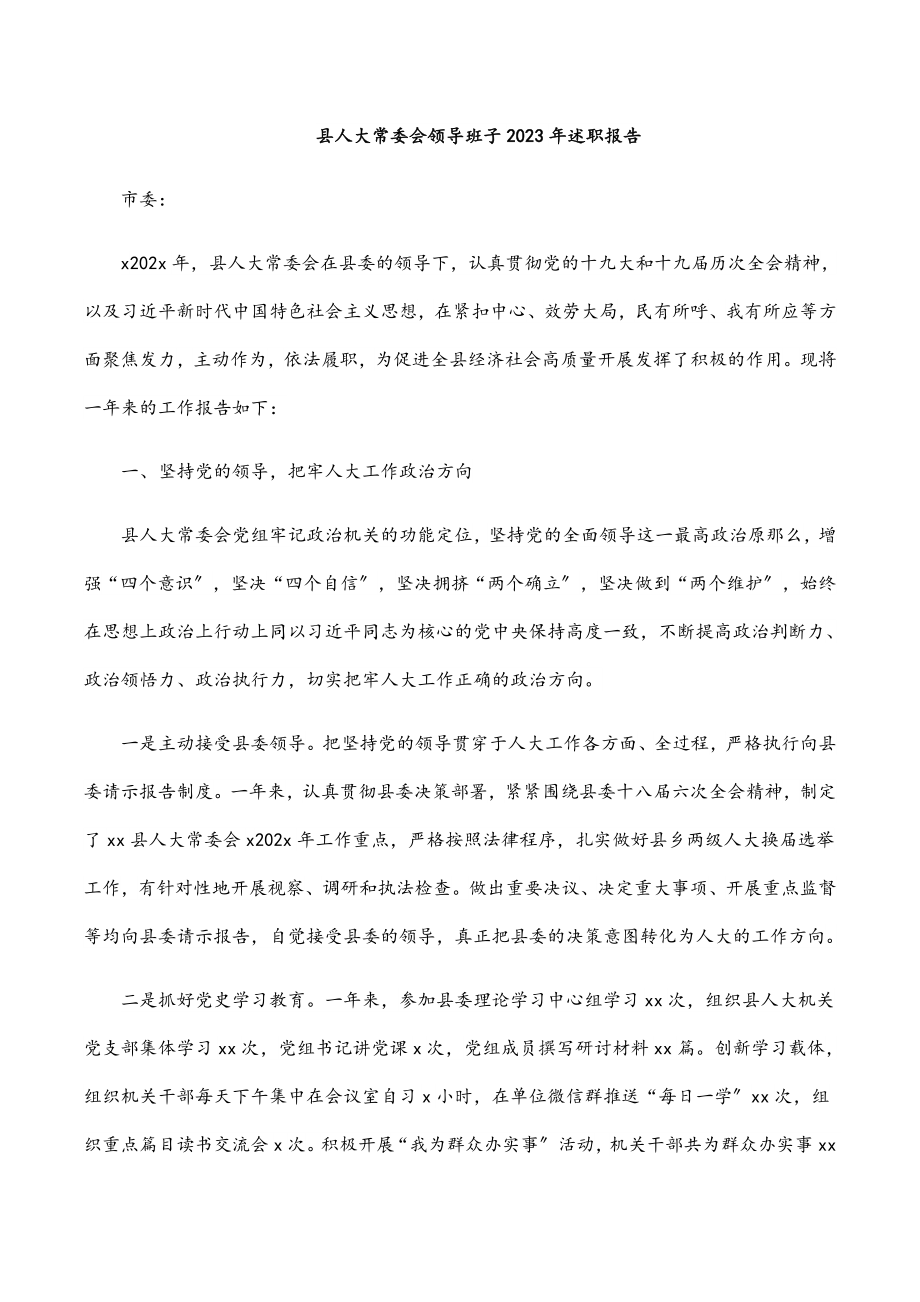 县人大常委会领导班子2023年述职报告.docx_第1页