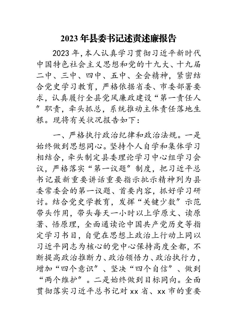 2023年县委书记述责述廉报告.docx_第1页