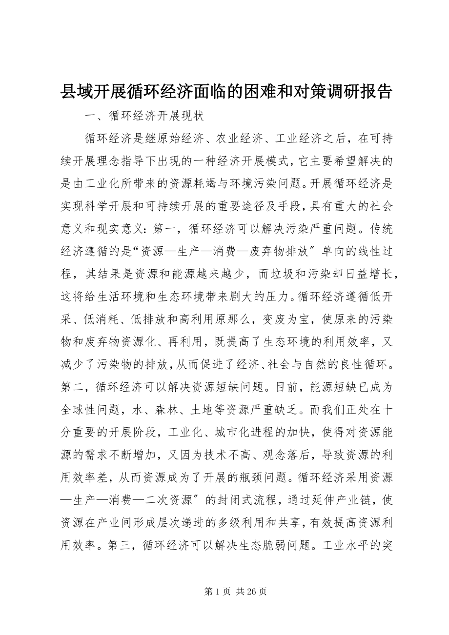 2023年县域发展循环经济面临的困难和对策调研报告.docx_第1页