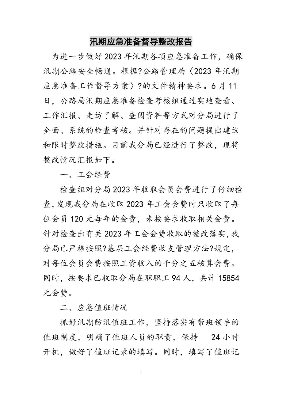 2023年汛期应急准备督导整改报告范文.doc_第1页