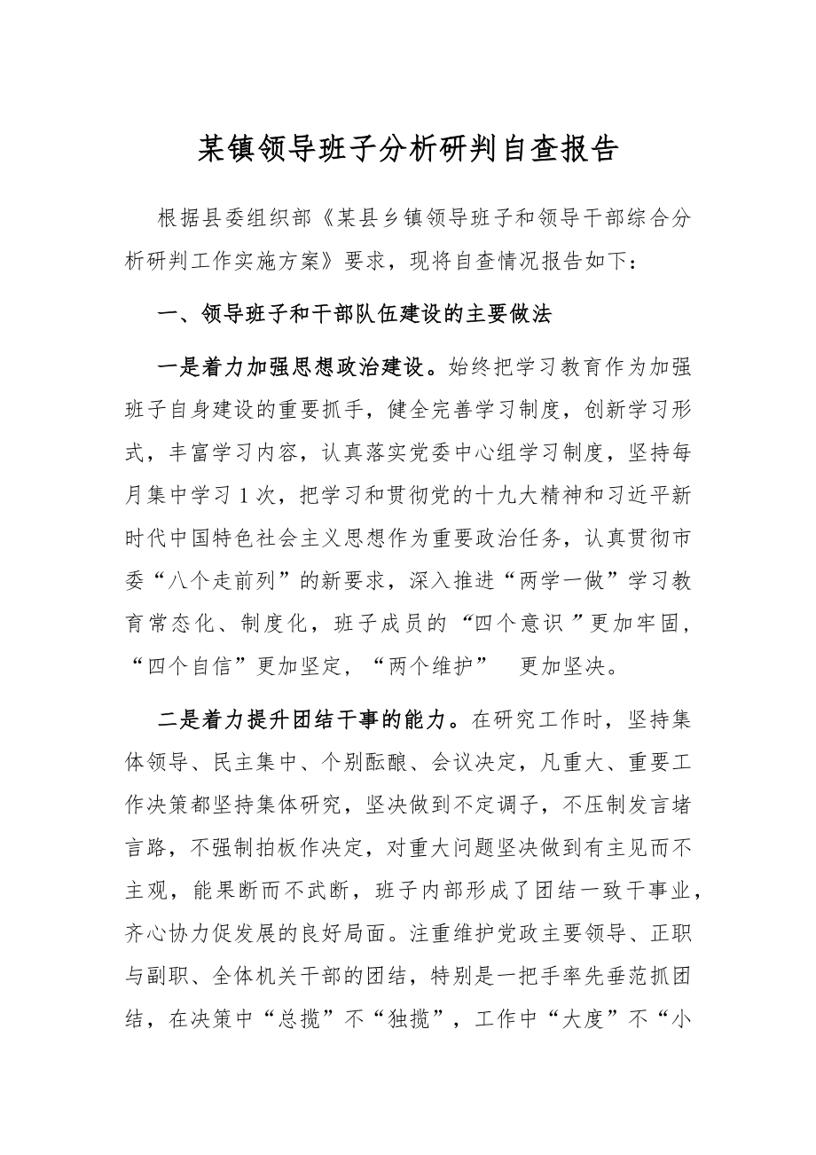 某镇领导班子分析研判自查报告.docx_第1页