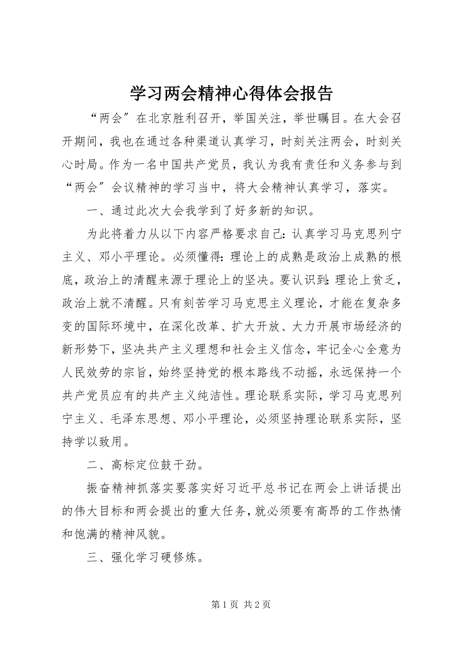 2023年学习两会精神心得体会报告.docx_第1页