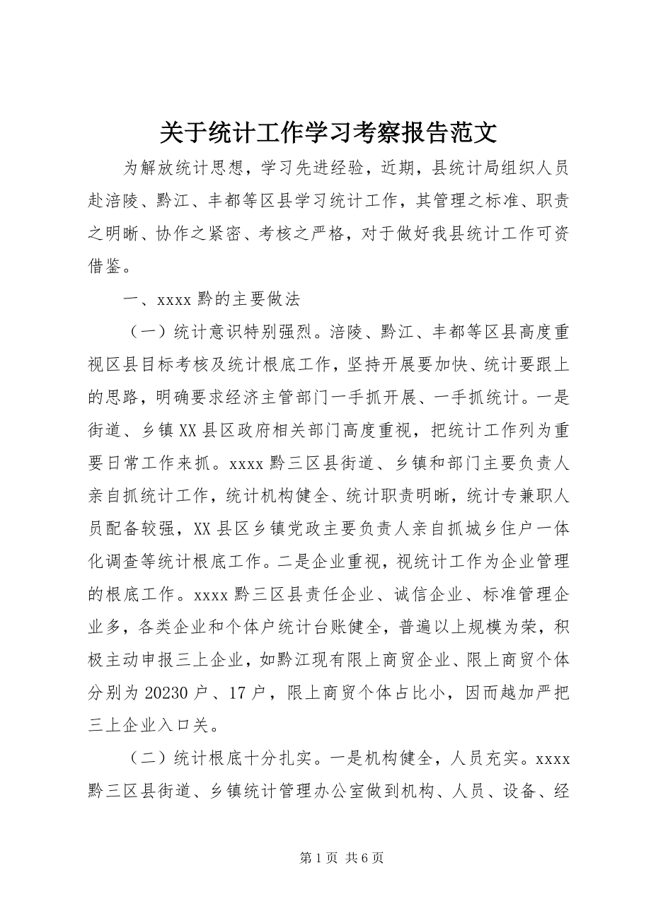 2023年统计工作学习考察报告.docx_第1页