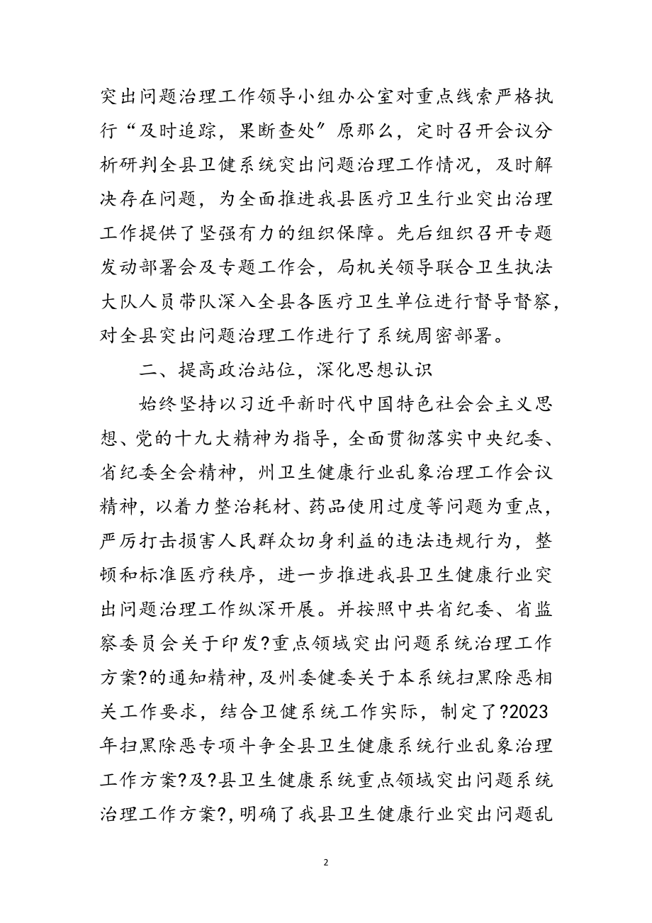 2023年医疗卫生突出问题治理工作报告范文.doc_第2页