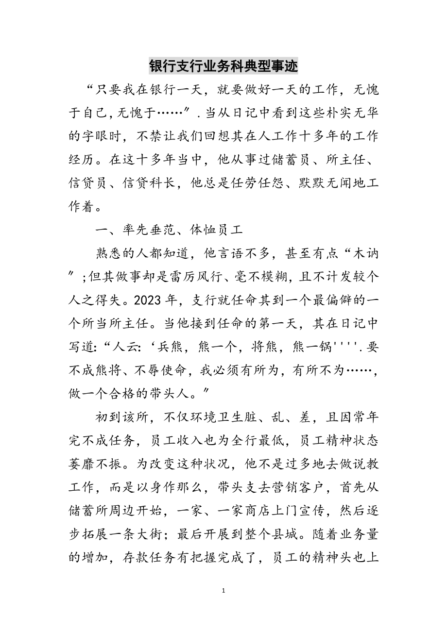 2023年银行支行业务科典型事迹范文.doc_第1页