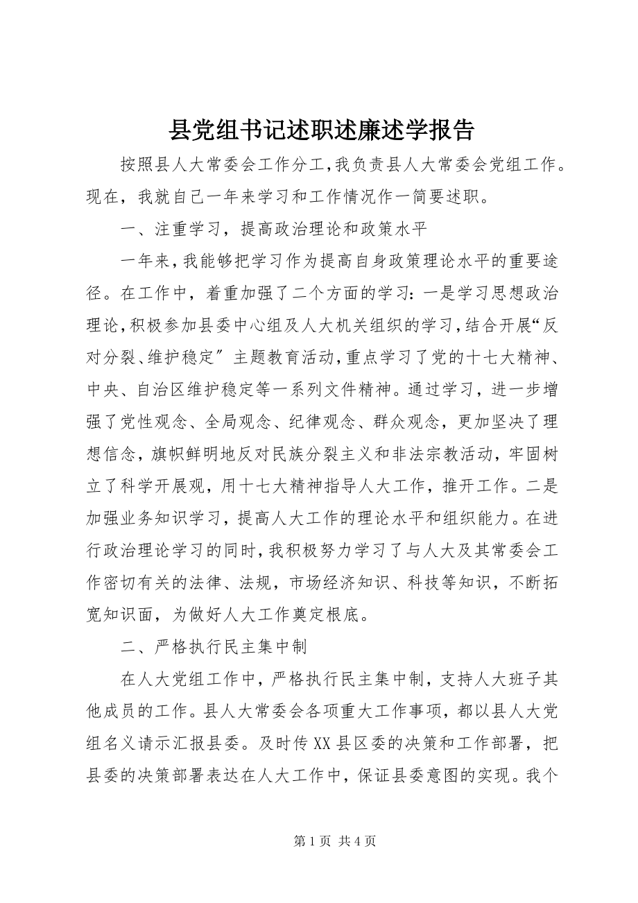 2023年县党组书记述职述廉述学报告.docx_第1页