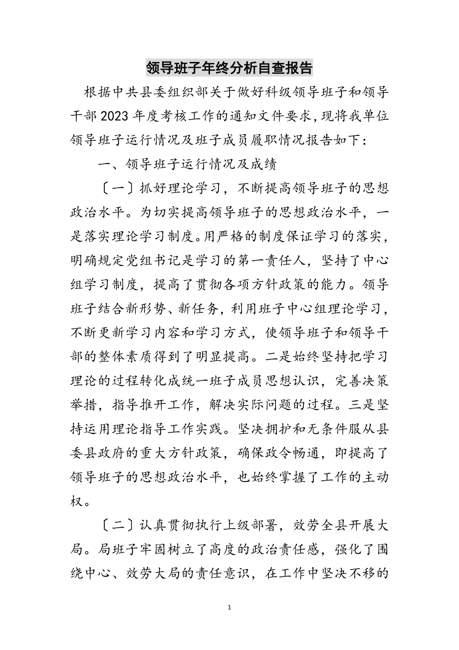 2023年领导班子年终分析自查报告范文.doc_第1页