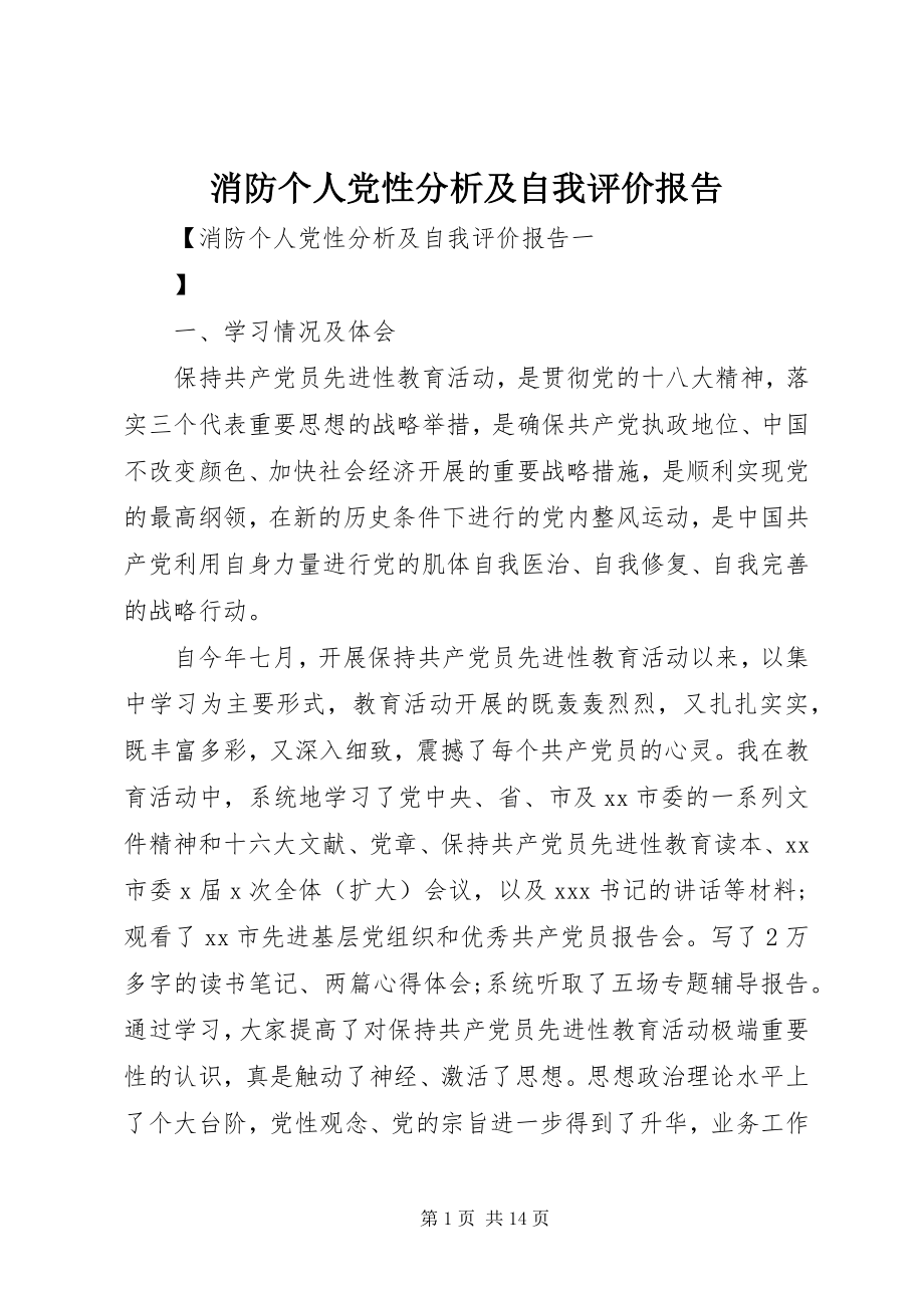 2023年消防个人党性分析及自我评价报告.docx_第1页