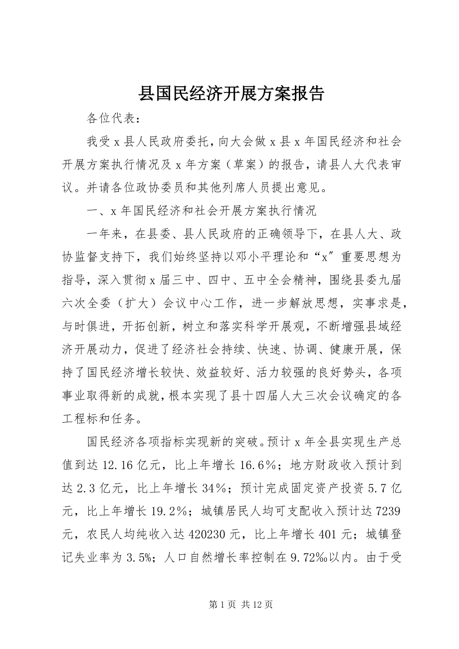 2023年县国民经济发展计划报告.docx_第1页