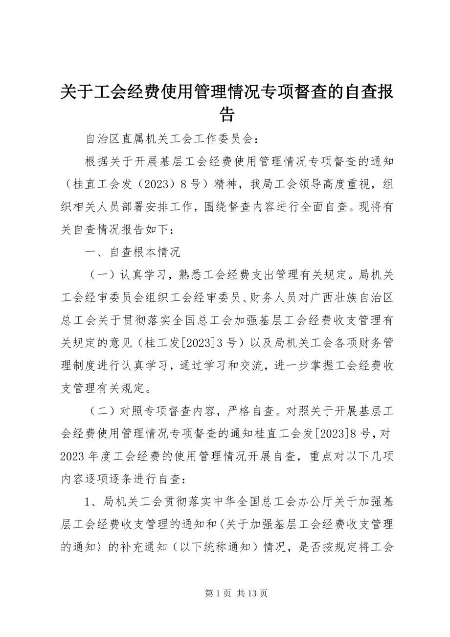 2023年工会经费使用管理情况专项督查的自查报告.docx_第1页