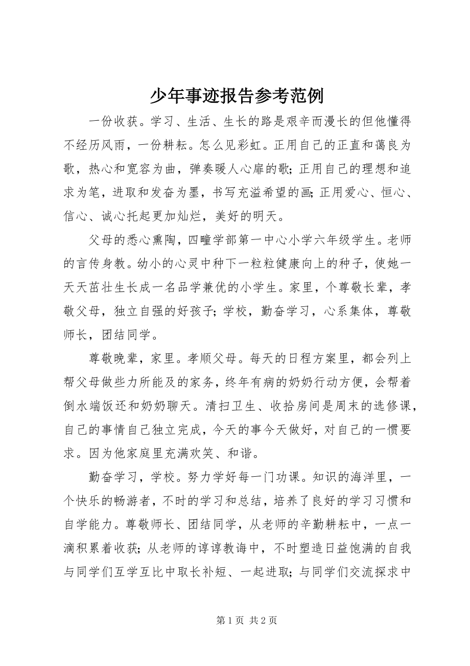 2023年少年事迹报告参考范例.docx_第1页