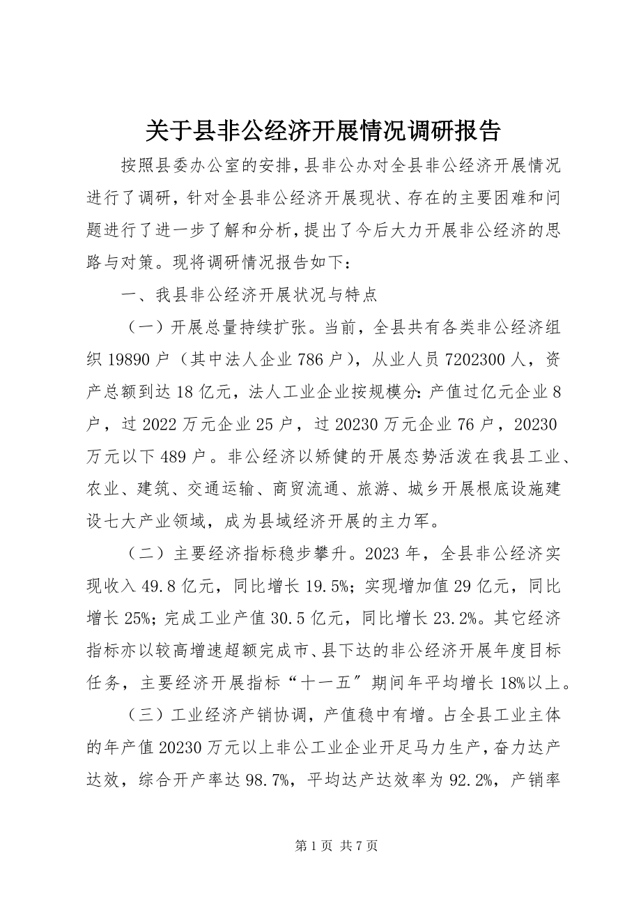 2023年县非公经济发展情况调研报告.docx_第1页