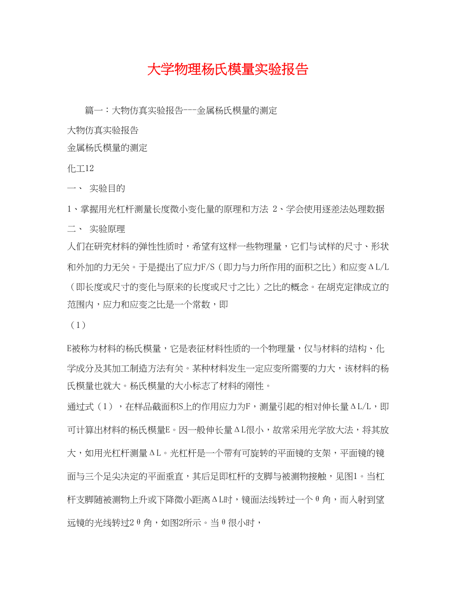 2023年大学物理杨氏模量实验报告.docx_第1页