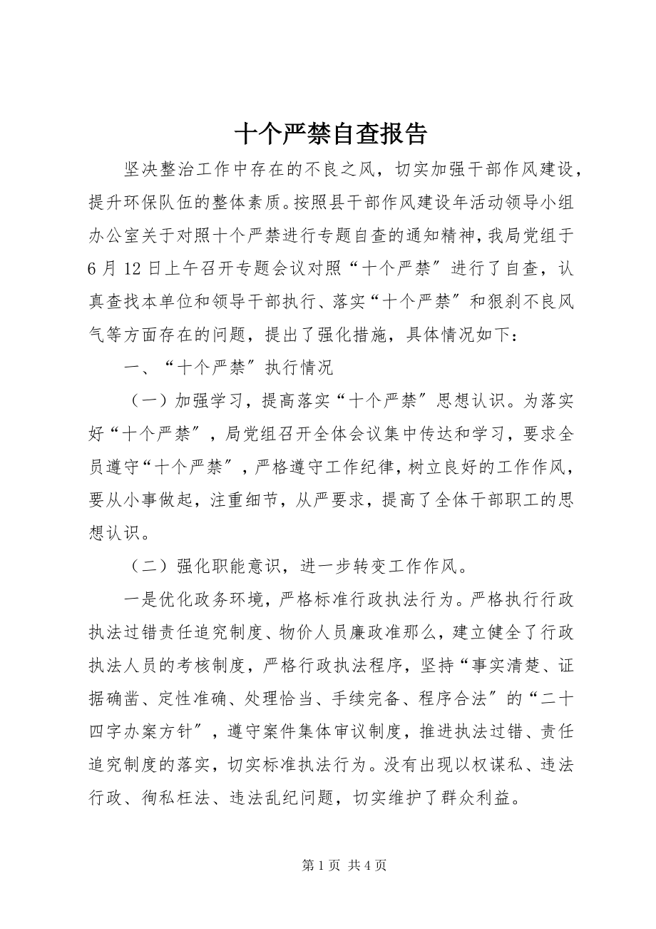 2023年十个严禁自查报告.docx_第1页