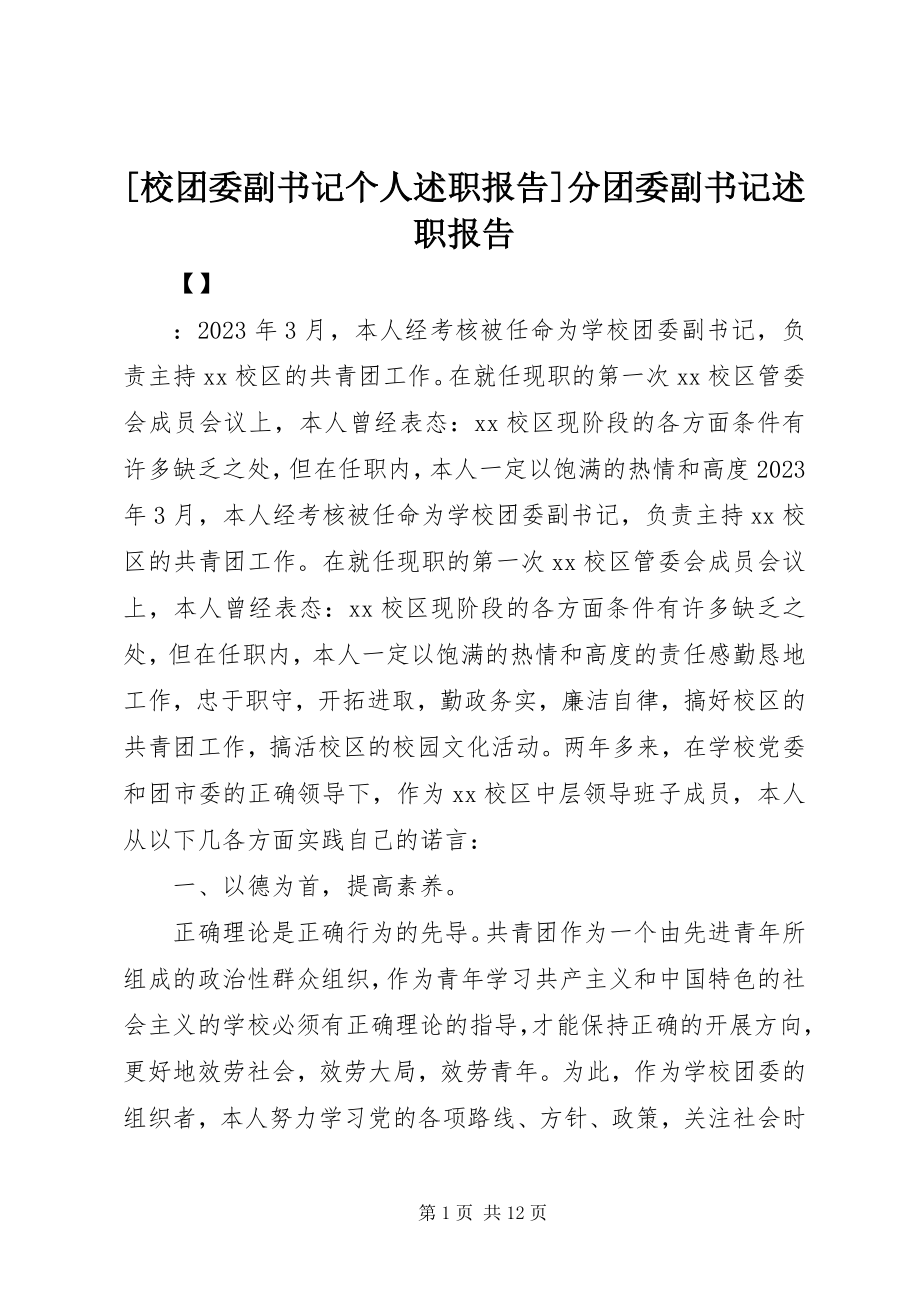 2023年校团委副书记个人述职报告分团委副书记述职报告.docx_第1页