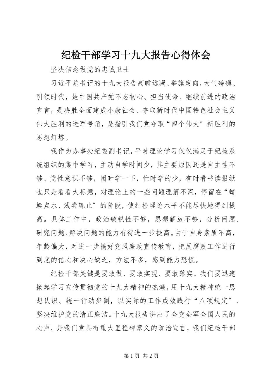 2023年纪检干部学习十九大报告心得体会.docx_第1页