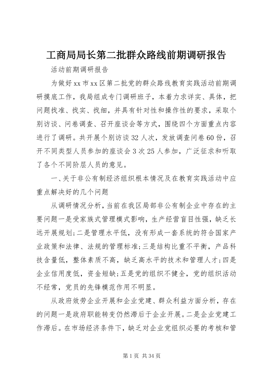 2023年工商局局长第二批群众路线前期调研报告.docx_第1页