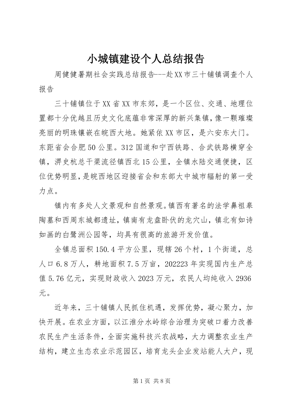 2023年小城镇建设个人总结报告.docx_第1页