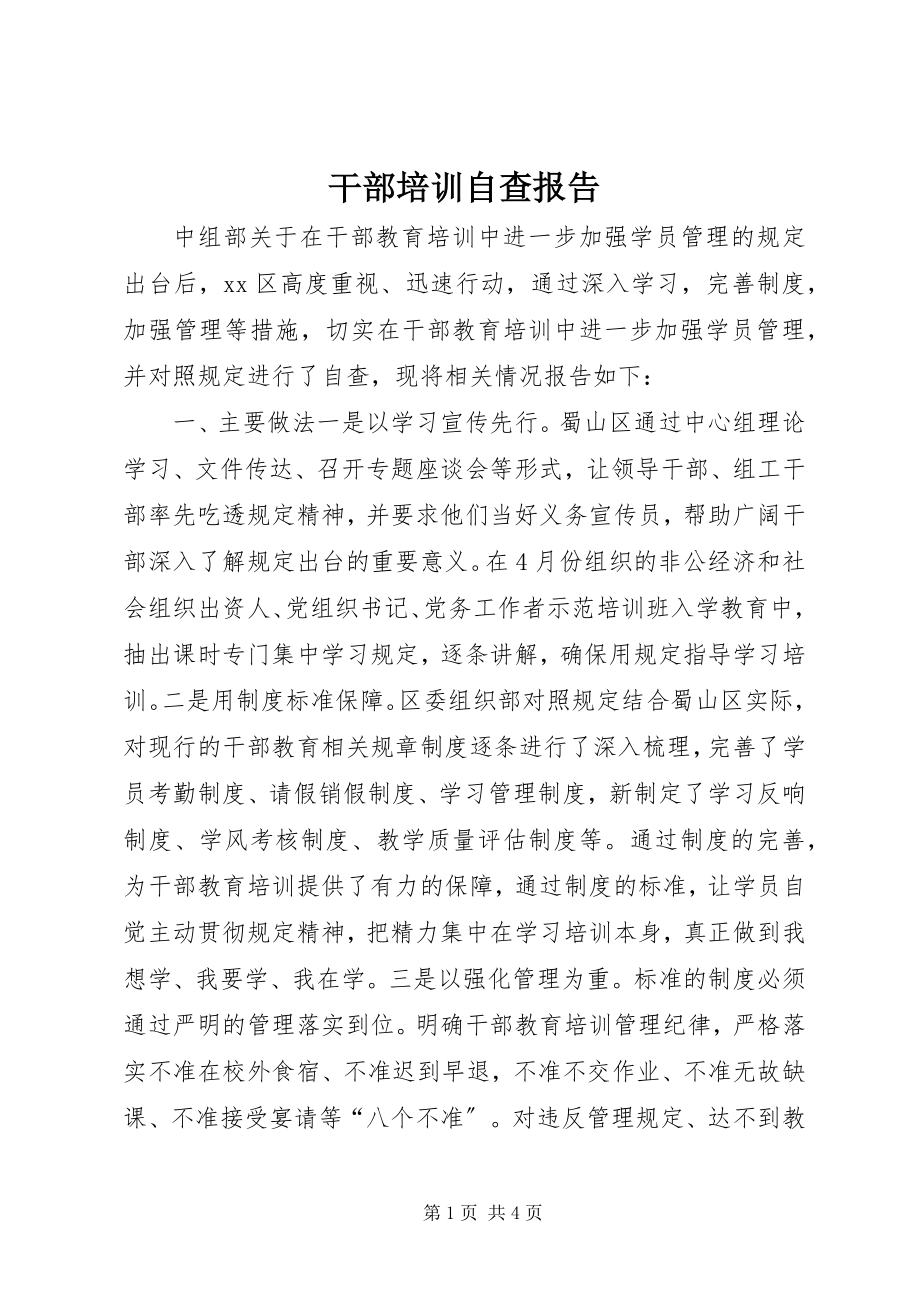 2023年干部培训自查报告.docx_第1页