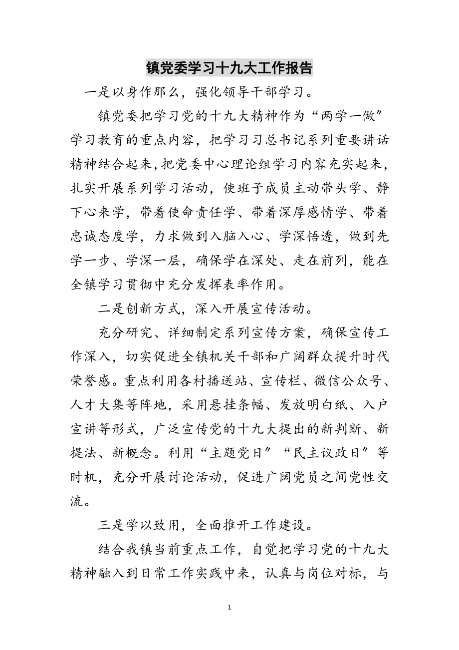 2023年镇党委学习十九大工作报告范文.doc_第1页