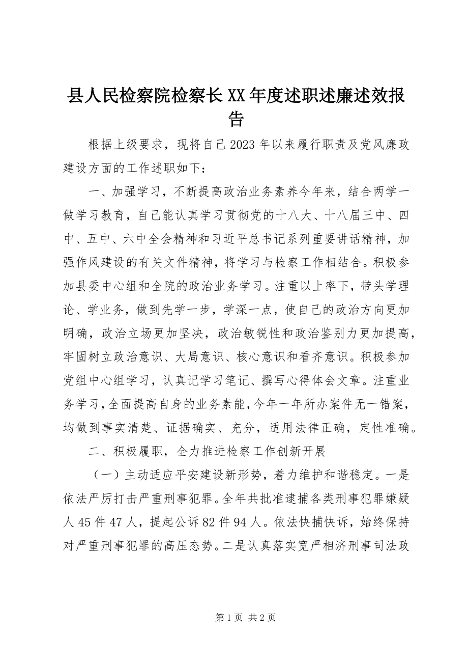 2023年县人民检察院检察长度述职述廉述效报告.docx_第1页