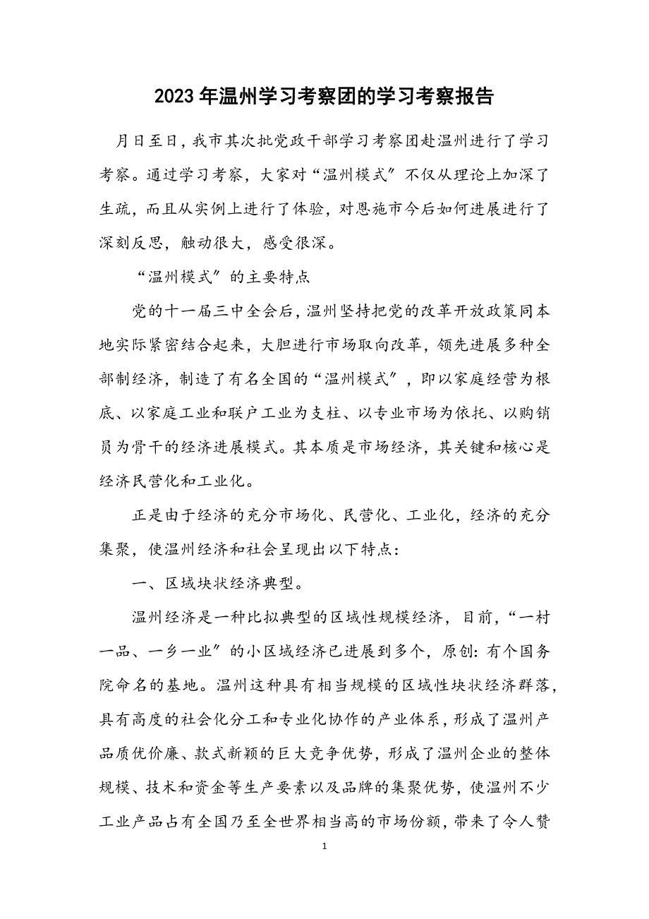 2023年温州学习考察团的学习考察报告.docx_第1页