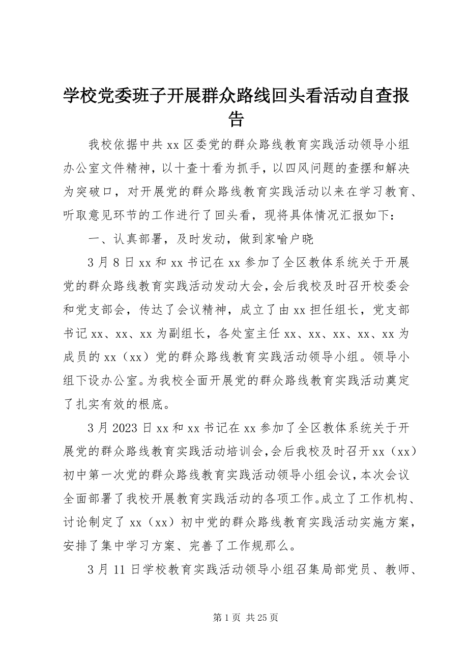 2023年学校党委班子开展群众路线回头看活动自查报告.docx_第1页