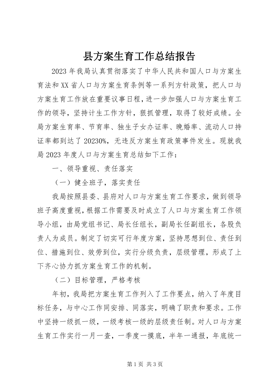 2023年县计划生育工作总结报告.docx_第1页