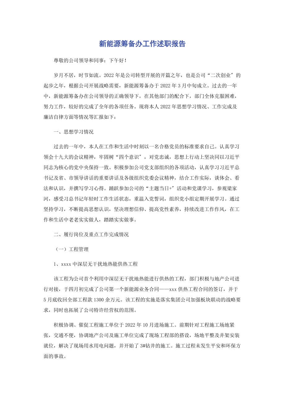 2023年新能源筹备办工作述职报告.docx_第1页