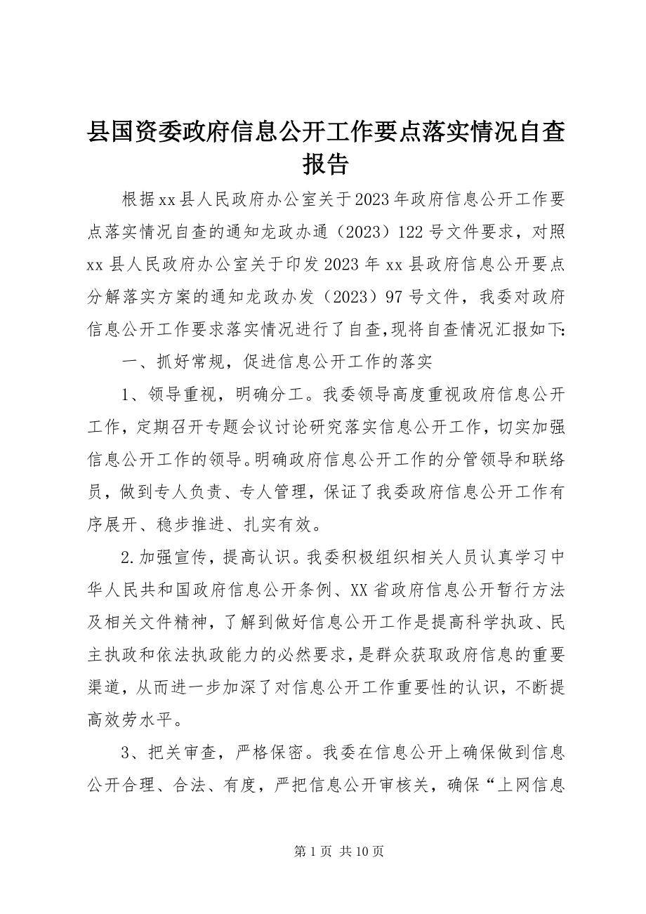 2023年县国资委政府信息公开工作要点落实情况自查报告.docx_第1页