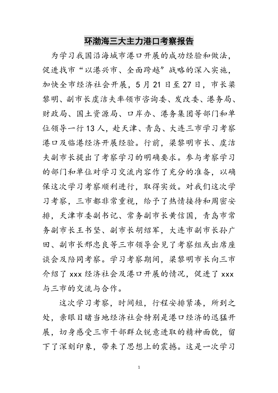 2023年环渤海三大主力港口考察报告范文.doc_第1页