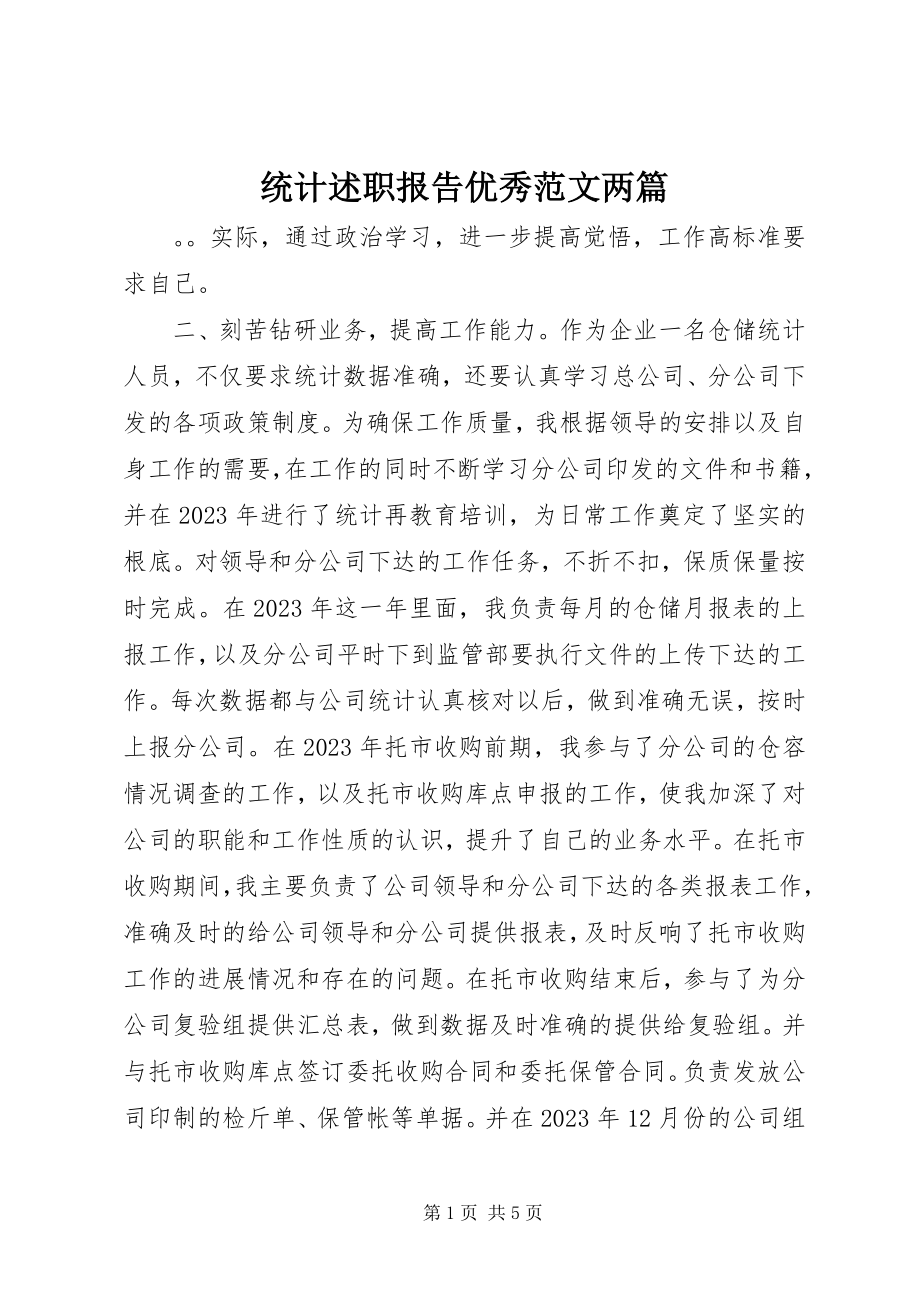 2023年统计述职报告优秀两篇.docx_第1页