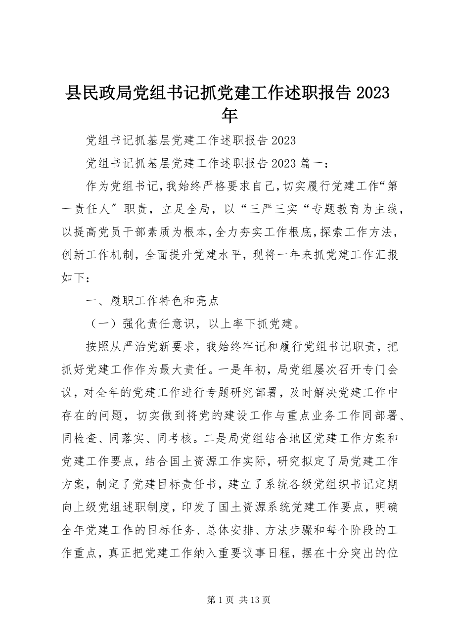 2023年县民政局党组书记抓党建工作述职报告.docx_第1页