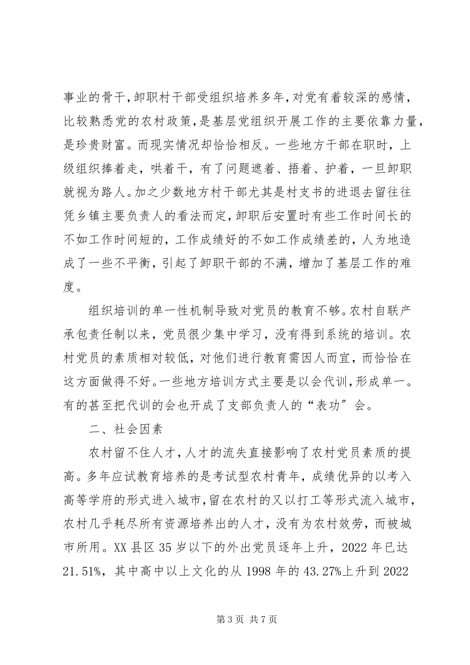 2023年影响农村党员发挥先锋模范作用的情况报告.docx_第3页