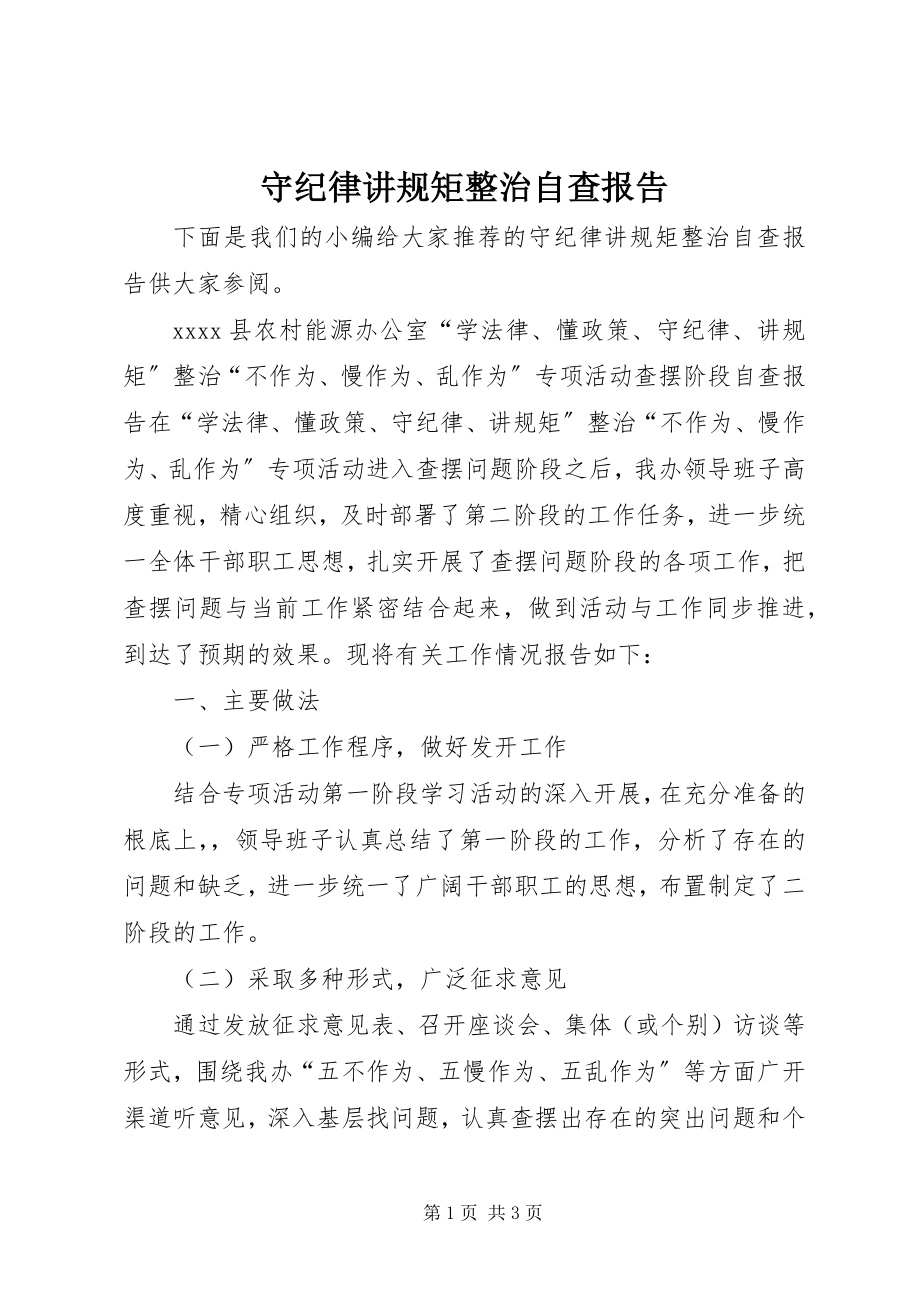 2023年守纪律讲规矩整治自查报告.docx_第1页