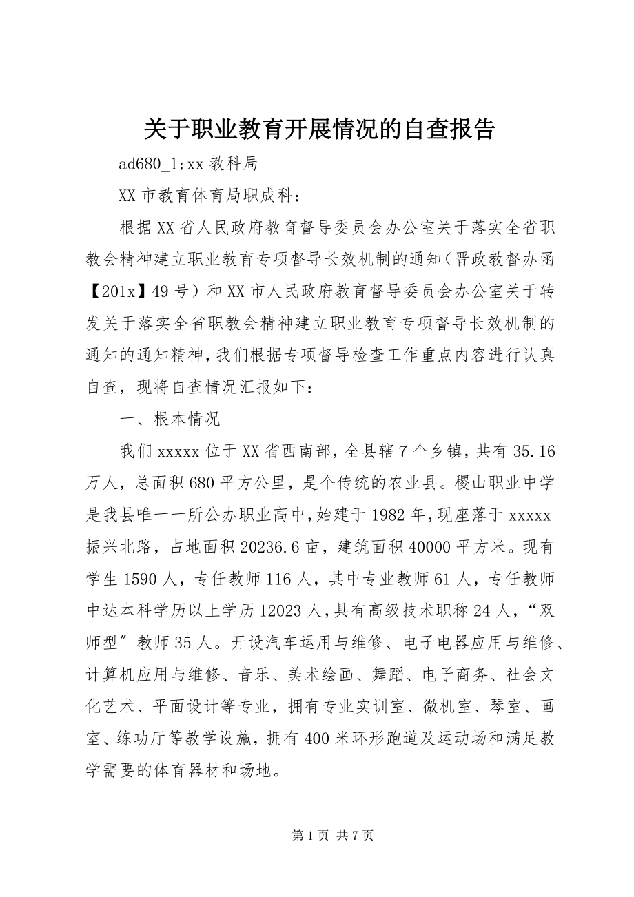 2023年职业教育发展情况的自查报告.docx_第1页