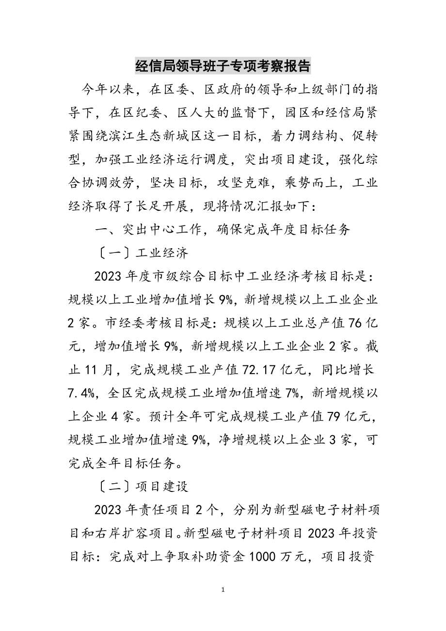 2023年经信局领导班子专项考察报告范文.doc_第1页