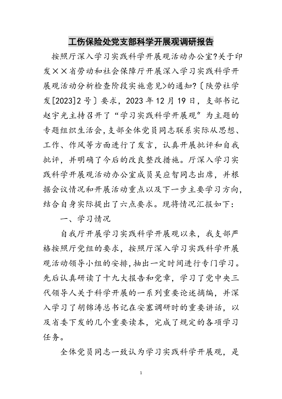 2023年工伤保险处党支部科学发展观调研报告范文.doc_第1页