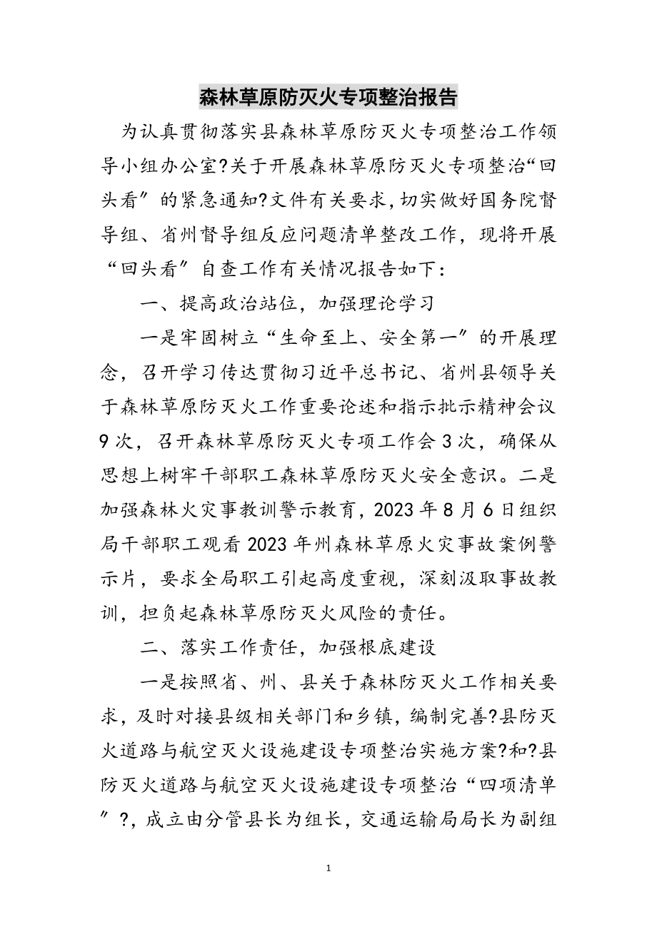 2023年森林草原防灭火专项整治报告范文.doc_第1页