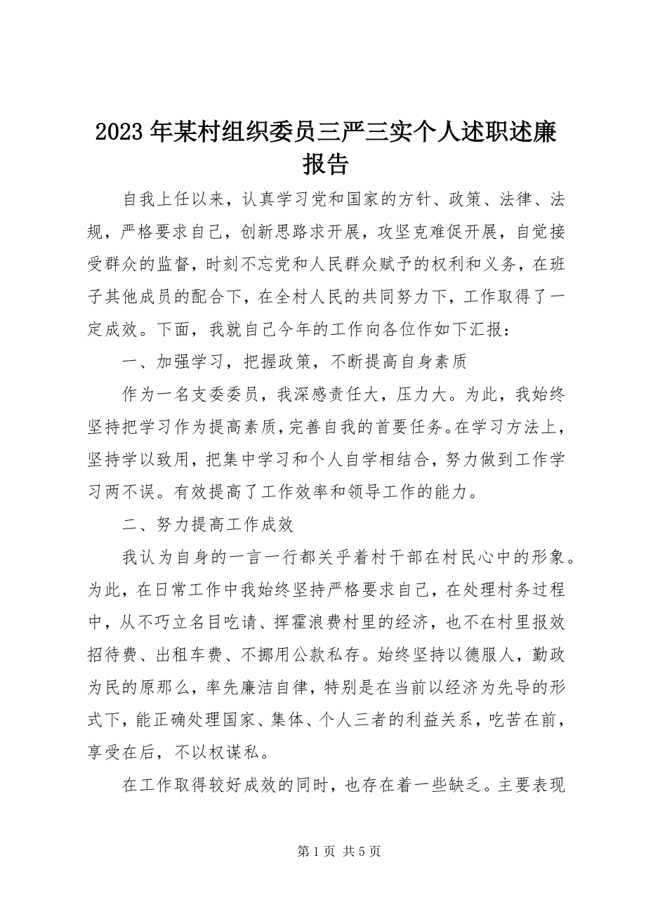 2023年某村组织委员三严三实个人述职述廉报告.docx_第1页